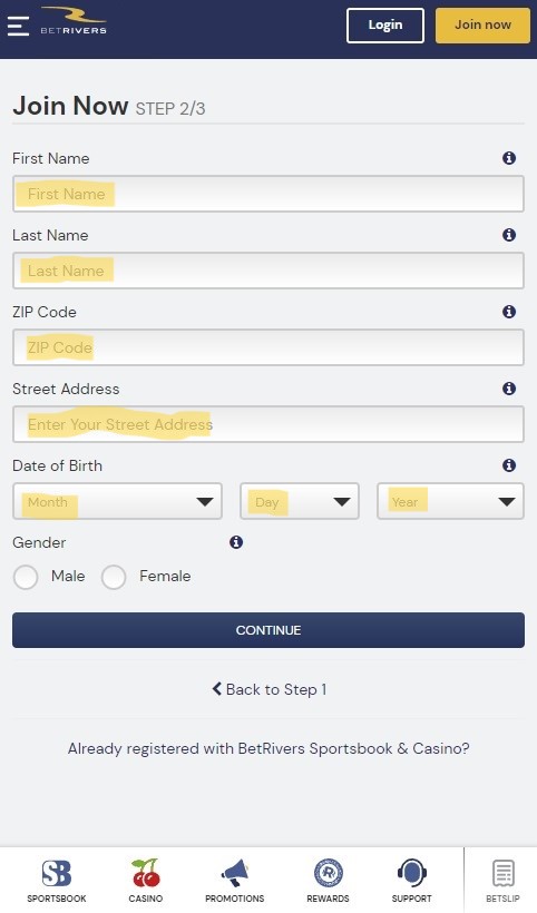 betrivers registration process step 2