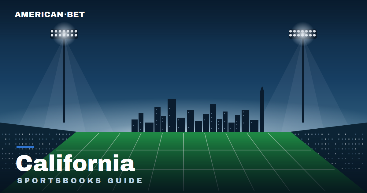 Floodlit stadium at dusk with the California skyline — American Bet's guide to California sports betting laws and when sportsbooks may launch.