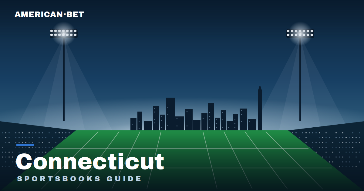 Floodlit stadium at dusk with the Connecticut skyline — American Bet's guide to the best Connecticut sportsbooks, betting apps and promos.