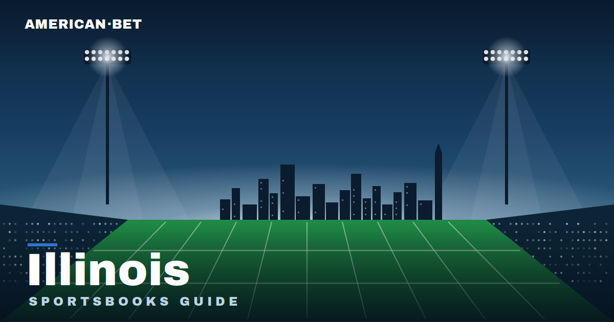 Floodlit stadium at dusk with the Illinois skyline — American Bet's guide to the best Illinois sportsbooks, betting apps and promos.