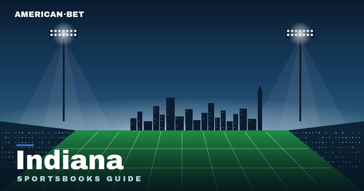 Floodlit stadium at dusk with the Indiana skyline — American Bet's guide to the best Indiana sportsbooks, betting apps and promos.
