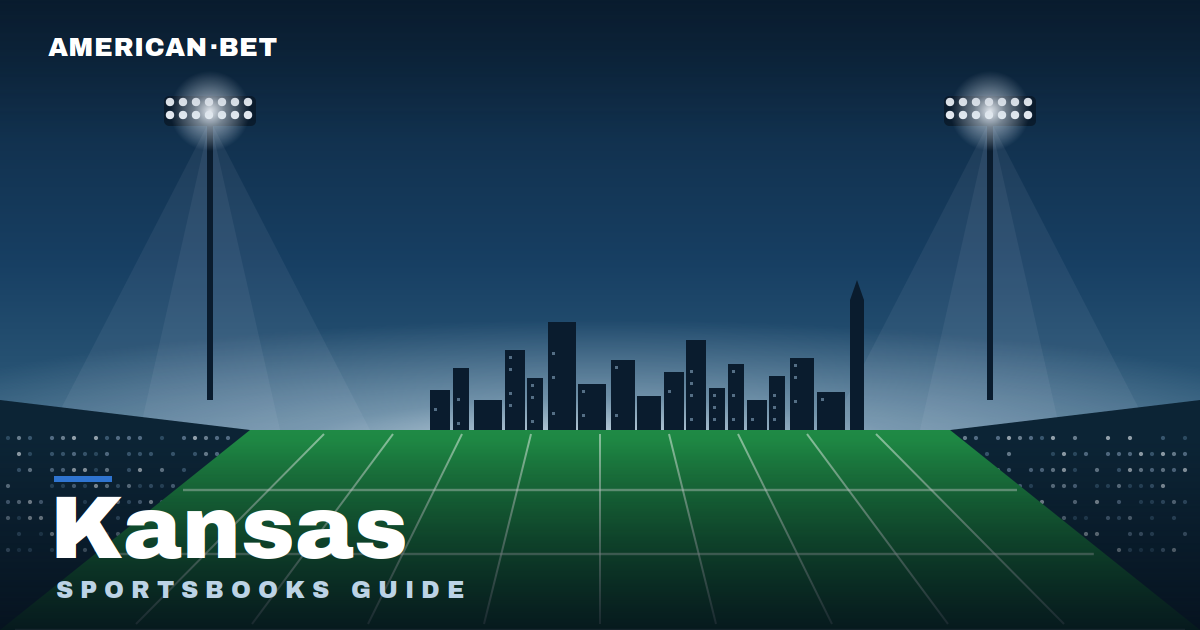 Floodlit stadium at dusk with the Kansas skyline — American Bet's guide to the best Kansas sportsbooks, betting apps and promos.