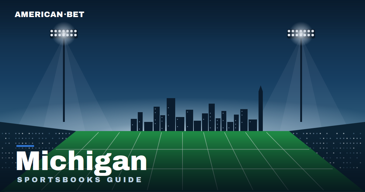 Floodlit stadium at dusk with the Michigan skyline — American Bet's guide to the best Michigan sportsbooks, betting apps and promos.