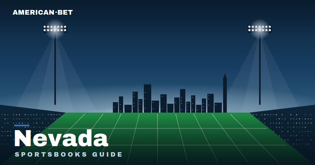 Floodlit stadium at dusk with the Nevada skyline — American Bet's guide to the best Nevada sportsbooks, betting apps and promos.