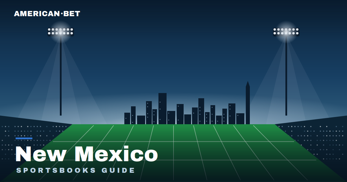 Floodlit stadium at dusk with the New Mexico skyline — American Bet's guide to New Mexico retail sportsbooks and betting options.