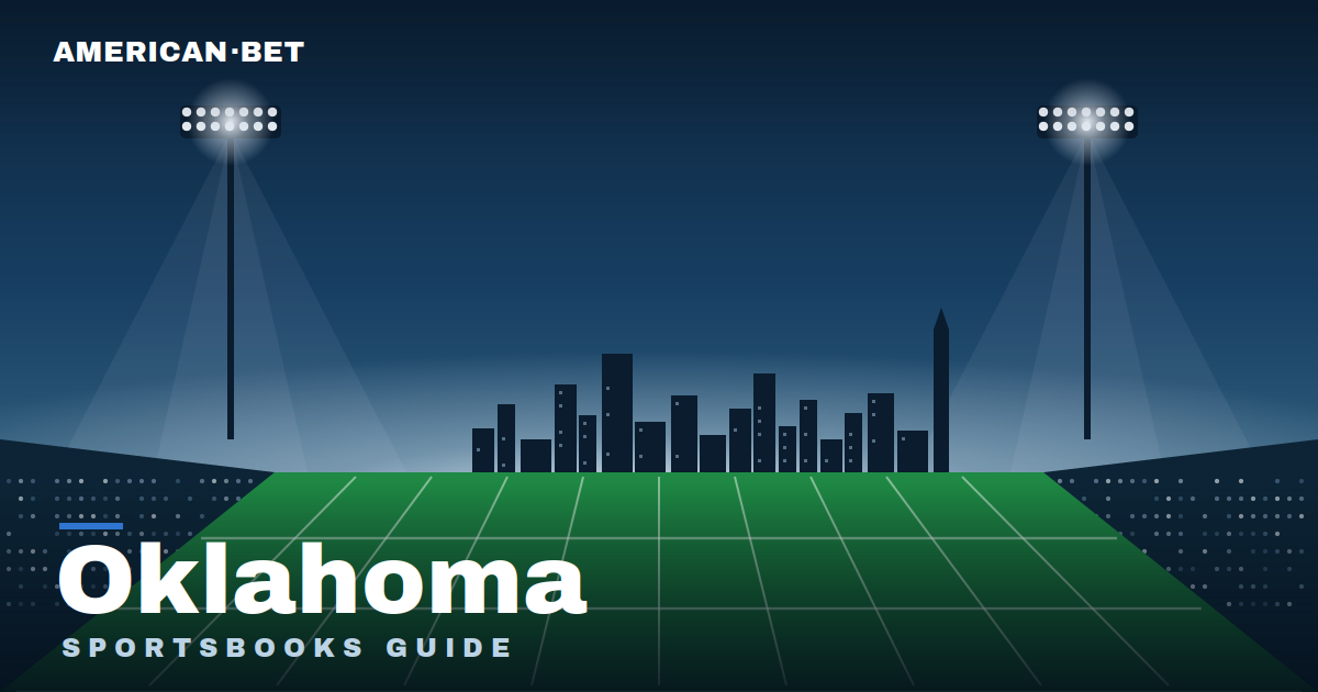 Floodlit stadium at dusk with the Oklahoma skyline — American Bet's guide to Oklahoma sports betting laws and when sportsbooks may launch.