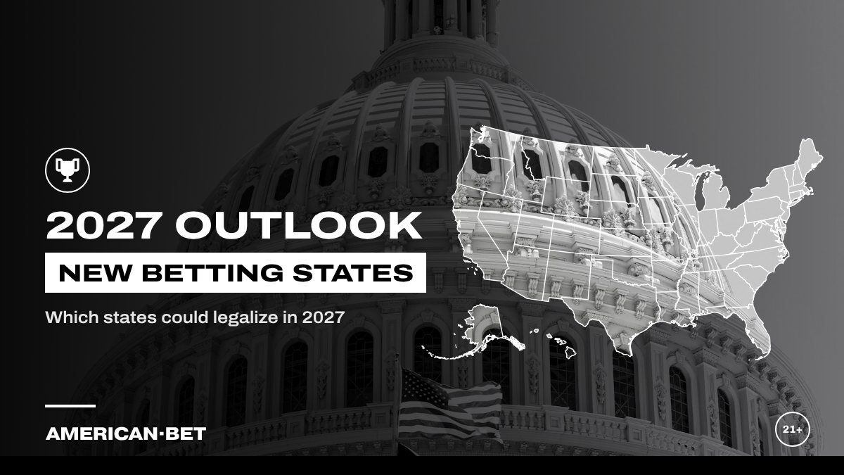 New Betting States in 2027: the US Capitol dome in black and white, inside an outline map of the United States