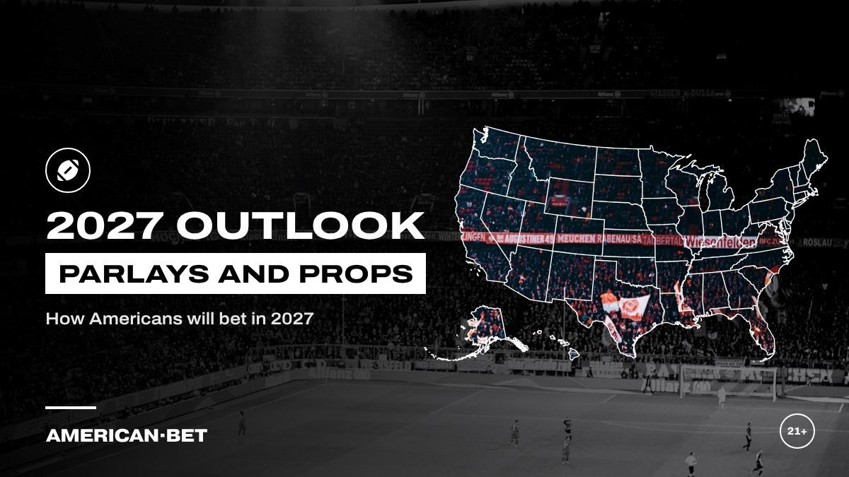 Parlays and Props in 2027: fans watching a floodlit match from the stands, inside an outline map of the United States