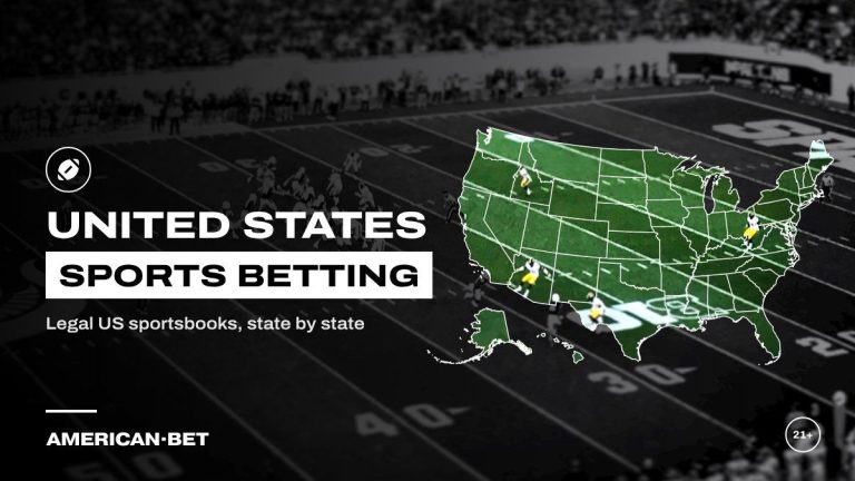 US sports betting sites: a football field from the stands with the yard lines lit, with an outline map of the United States